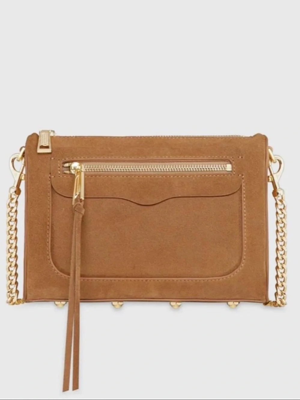 Rebecca Minkoff Avery Suede Crossbody Bag Gold Chain in Tan/Caramel